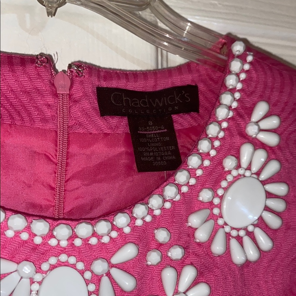 Chadwick’s Collection Pink Sleeveless Dress with White Floral Embellishments - Picture 2 of 6